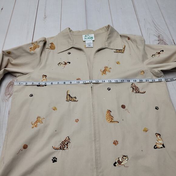 Vintage Quacker Factory AOP embroidered cat jacket zip up Grandma core - Picture 6 of 8